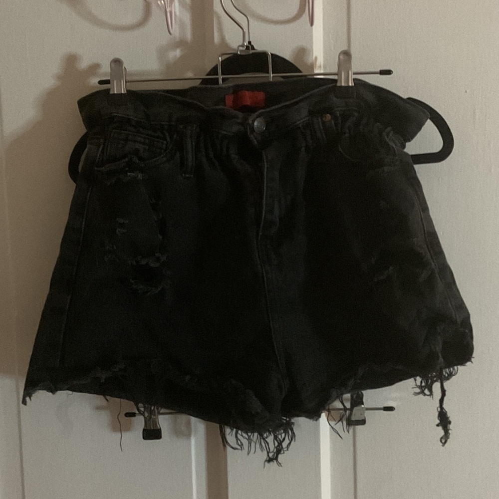 Signature by Robbie Bee Black Distressed Jean Shorts